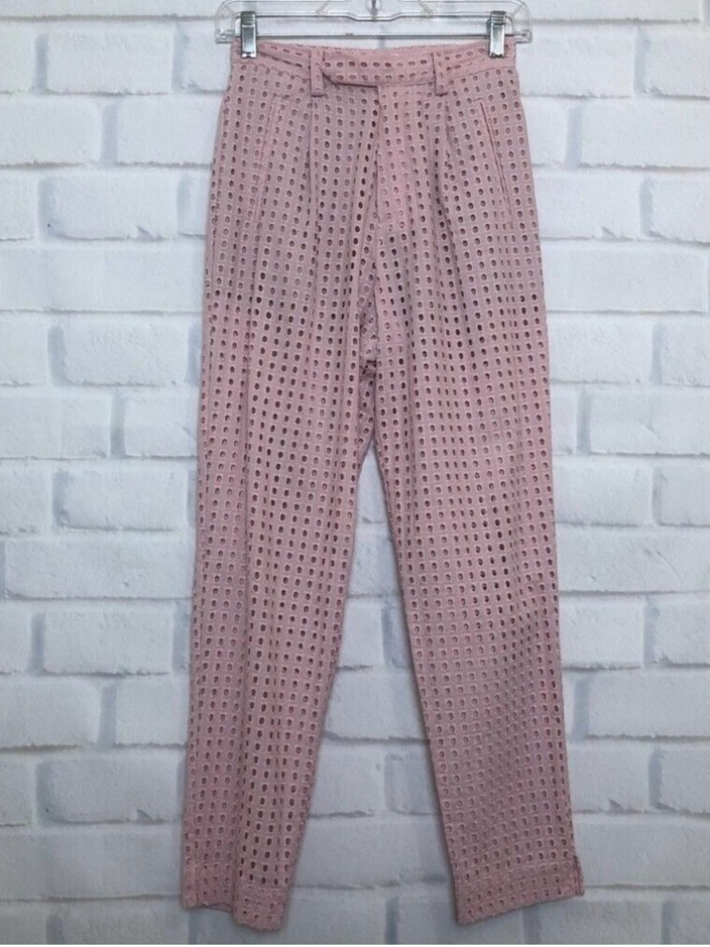 Fleur du Mal Dusty Rose Eyelet Cropped Trousers
